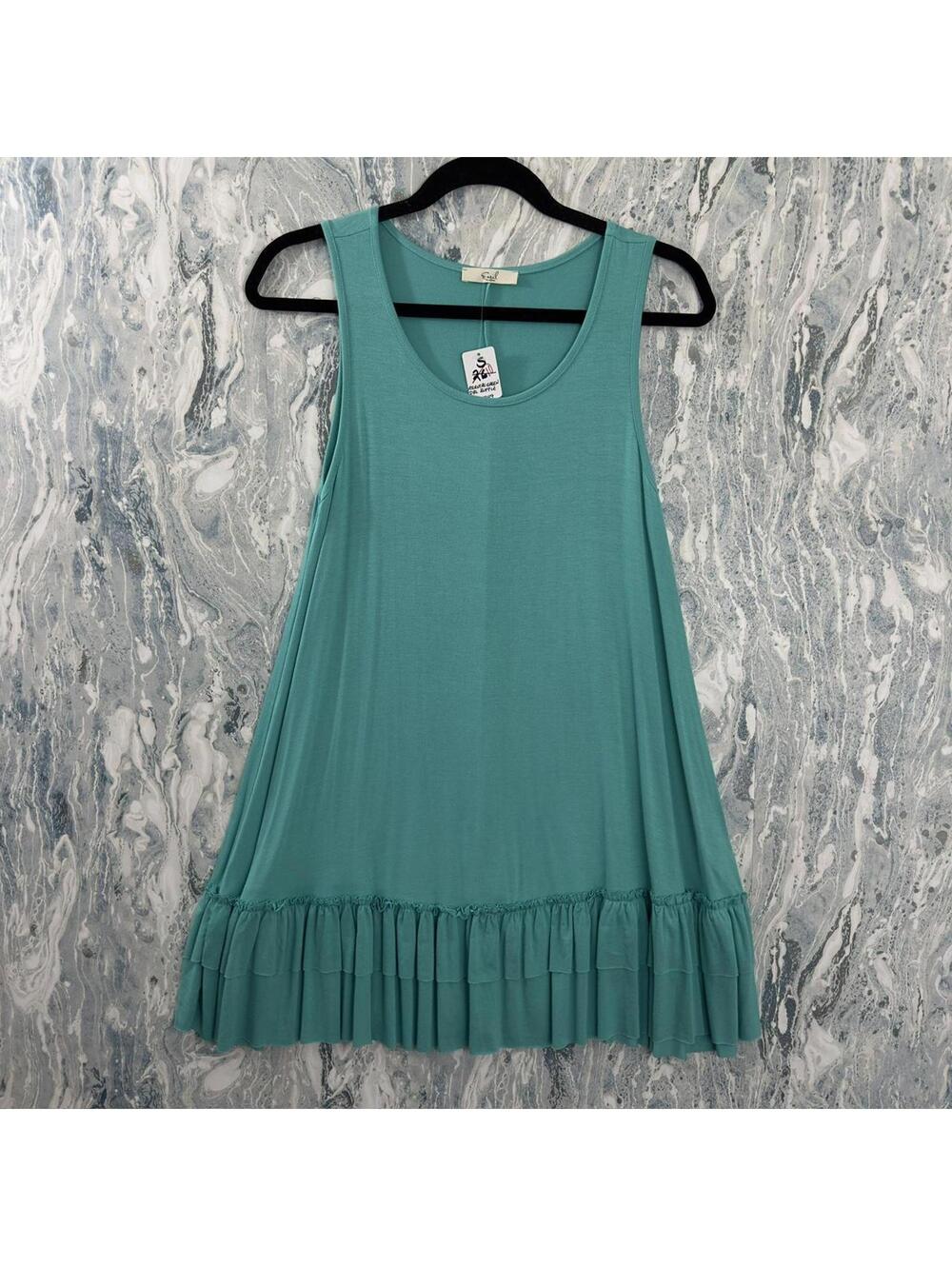 Boho Teal Sleeveless Ruffle Mini Tank Dress (S)